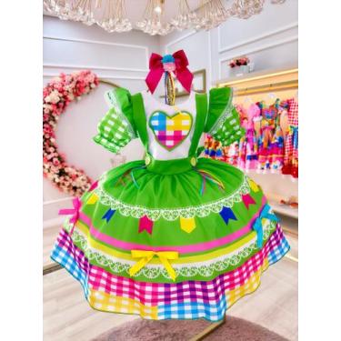 Imagem de Vestido Infantil Junino Festas Verde Colorido Luxo - JUNINOS, 6