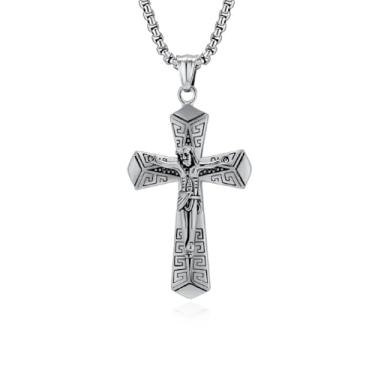 Imagem de Aprila Colar masculino com cruz de chave inglesa, aço inoxidável, preto, ouro, prata, crucifixo Jesus, joia cristã, corrente de 60 cm, Aço inoxidável, Sem Pedra Preciosa