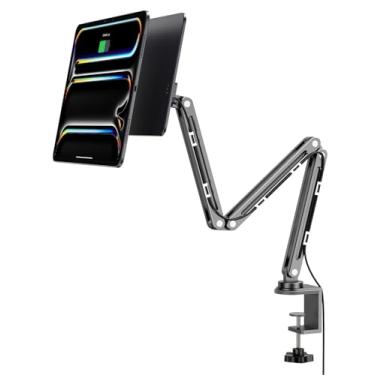 Imagem de KU XIU Suporte magnético de carregamento sem fio para iPad Pro/Air 11 M2, suporte de braço ajustável dobrável com cabo de 2 m, suporte de tablet de liga de alumínio para iPad Pro 11, 2, 3, 4, Air 10,9