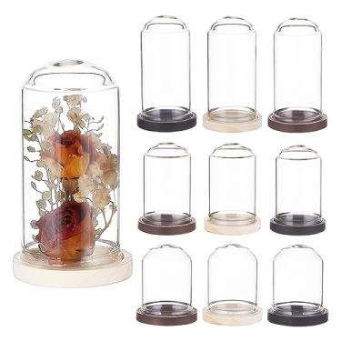 Imagem de BENECREAT 15 conjuntos de mini cúpula cloche de vidro transparente de 3,8 cm para exibição de vidro cloche com base de madeira maciça de 3 cores para decoração de flores, artesanato