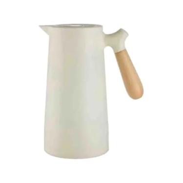 Imagem de Garrafa Térmica com Cabo de Madeira, 1L, 24cm x 12cm, Tampa com Botão Pressão