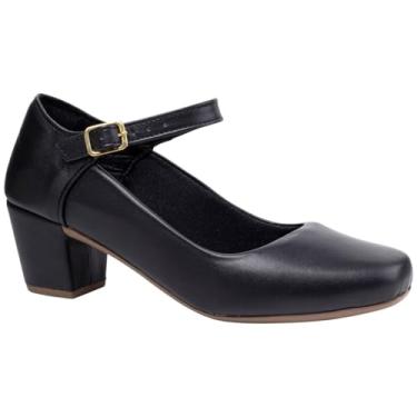 Imagem de Sapato Boneca Feminino, Social, Salto Grosso, Bico Quardrado Confortável Via Angel 8901 (Preto, BR, Adulto, Numérico, 38)