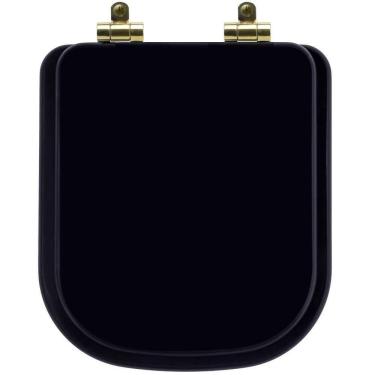 Imagem de Assento Sanitário Poliéster Soft Close Quadra Preto Para Vaso Deca Com Ferragem Dourada