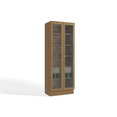 Imagem de Cristaleira Sala Jantar Botanic M C/ Portas De Vidro E Gaveta cm Nogueira/verde Oliva