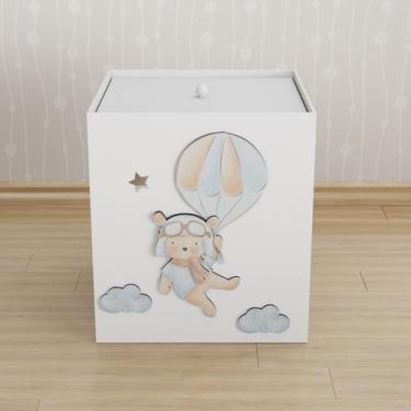 Imagem de Lixeira Kit Higiene MDF c Tampa Quarto Infantil Urso Aviador - Neném n
