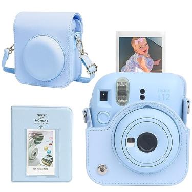 Imagem de CAIYOULE Mini 12 Capa Azul, Proteção Para Câmera Fujifilm Instax, Bolsa De Transporte Em Couro Pu Com 64 Bolsos Álbum Fotos Instantâneo - Azul Pastel