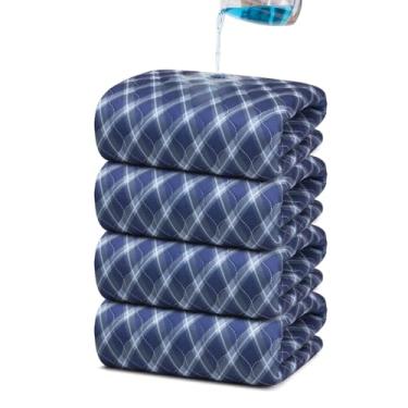 Imagem de Brosive Protetores De Cama Antiderrapantes Para Incontinência Laváveis (34" X 36" | Pacote Com 4), Absorventes Impermeáveis, Grade Azul-Marinho, Molhar, Sofá, Piso, Reutilizáveis Adultos, Idosos E A