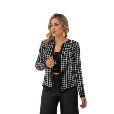 Imagem de Casaco Feminino Tricô Cardigan Quadriculado Diana 0153-Feminino