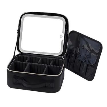 Imagem de Wisuee Estojos de maquiagem para mulheres estojo de trem de viagem grande maquiagem grande caixa de cosméticos DIY bolsa dura grande bolsa de maquiagem com espelho luz LED organizador de maquiagem