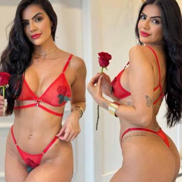 Imagem de Conjunto De Lingerie Sensual Transparente Sexy Tule Calcinha Fio Denta