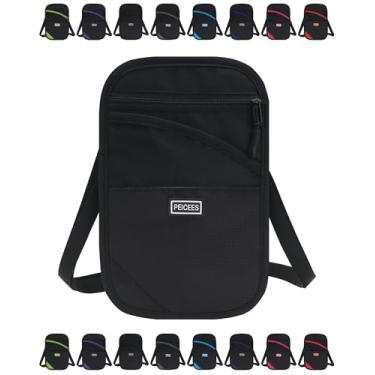 Imagem de Peicees Carteira de pescoço, porta-passaporte com bloqueio RFID, bolsa de viagem fácil de ocultar, Preto, One Size, Casual