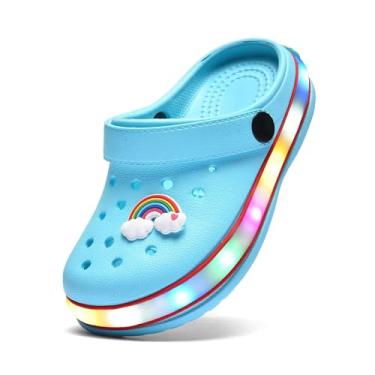 Imagem de XPKWS sandálias infantis com tamancos de LED para jardinagem meninos e meninas Mules leves sem cadarço, Sky Blue, 10.5 Toddler