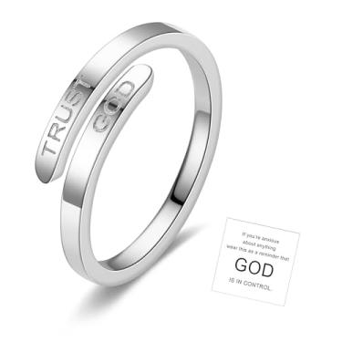 Imagem de Dcfywl731 Anéis Cristãos para Mulheres Joias Cruzadas Ajustável Aço Inoxidável Anel de Polegar Baseado na Fé Presente Inspirador para Seu Incentivo Espiritual Acessórios Religiosos, Metal, Sem pedra