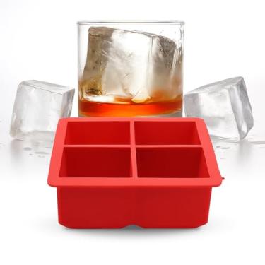 Imagem de Forma de Gelo Silicone Premium 4 Cubos Grandes de Gelo Vermelha para Whisky Coquetéis e Bebidas Sofisticadas Resistente e Reutilizável Original