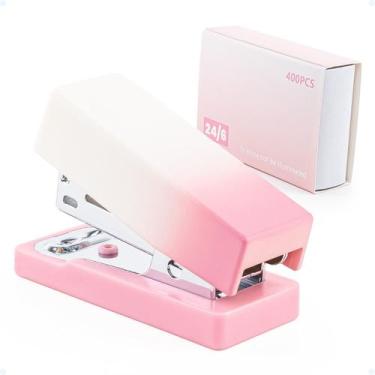 Imagem de Mini Grampeador 24 6 De Mesa Com 400 Grampos Até 12 Folhas - Hxt, Rosa