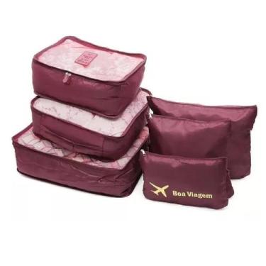 Imagem de Kit Organizador Necessaire de Mala para Viagem com 6 Peças Vinho Unyho