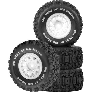 Imagem de RC 4PCS Wheel Tires for 1/14 Mojave Grom,BRCatWPark Hex Wheels Rims and Rubber Tires Soft Tires,RC Drift Off Road Buggy Rally Truck Wheels and Tires for 1/14 Mini Mojave Grom,White