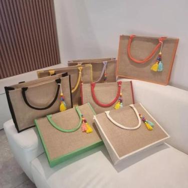 Imagem de Bolsa feminina grande de praia material juta com chaveiro - Lite