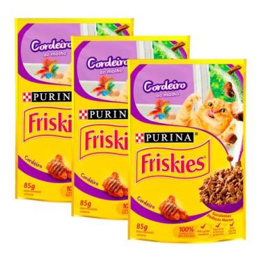Imagem de Kit 3 Ração Úmida para Gatos Friskies Adultos Sabor Cordeiro ao Molho 
