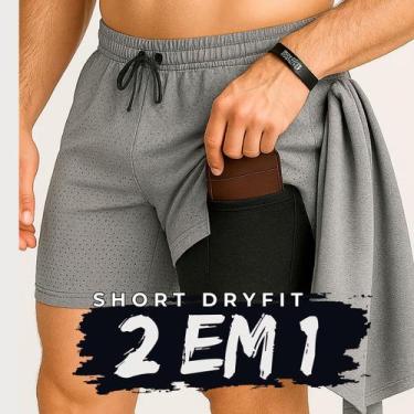 Imagem de Shorts Academia Masculino Bermuda 2 em 1 Corrida Treino Compressão Dry