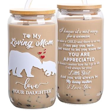 Imagem de AUOIAJAS Presentes para mamãe mulheres de filha filho crianças, presente de aniversário para mãe mamãe madrasta, nova mãe, caneca de café de vidro com tampa e canudo 473 ml
