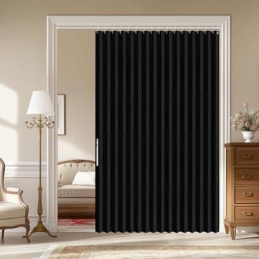 Imagem de AJAZZ Cortina de porta sanfonada 100% blackout para porta de armário invisível aplicável para quarto quarto sala de estar porta (preto 183 cm L x 198 cm C) 1 painel
