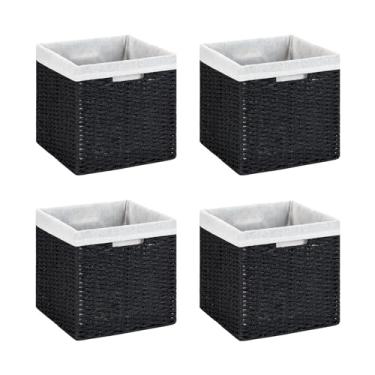 Imagem de DULLEMELO Cestos De Vime Para Prateleiras, Conjunto 4 Caixas Cubos Trançados, Prateleiras Dobráveis 28 X Cm, Armário, Roupas, Brinquedos - Preto