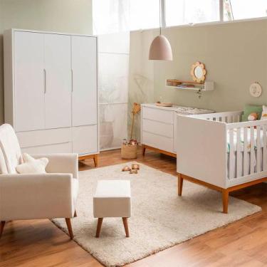 Imagem de Kit Quarto Infantil Theo com Pés Square Mel - Berço + Cômoda 3 Gavetas