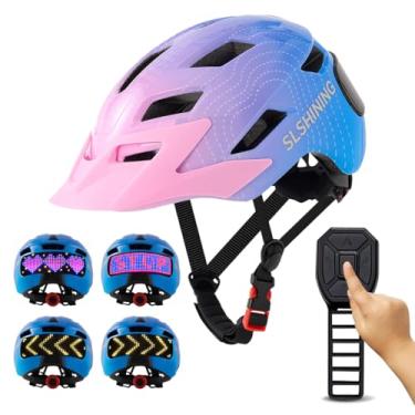 Imagem de Docgari Capacete De Bicicleta Infantil Rosa E Azul Com Piscas Led Visor Personalizável - Respirável Leve Para Meninos Meninas, Skate, Patinete