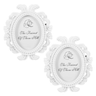 Imagem de IMIKEYA 2 porta-retratos ovais de cerâmica branca 2 x 3 - porta-fotos vintage minúsculos para decoração de casa feminina - para casamentos, quartos e salas de estar, adoráveis suportes de exibição em