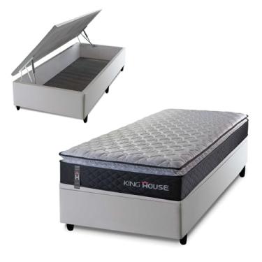 Imagem de Conjunto Box Baú Branco Solteiro Dakota Preto 88x188x64 Espuma D33