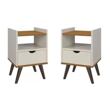 Imagem de Kit Com Duas Mesas De Cabeceira Quarto Retrô Com Nicho e 1 Gaveta Clas