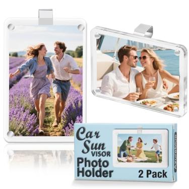 Imagem de 2 porta-retratos com clipe de viseira, clipe de foto para viseira de carro, suporte magnético de acrílico para foto de carro, moldura personalizada para fotos de carro, para família, pessoal e animais