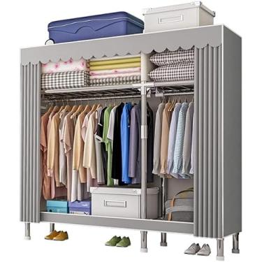 Imagem de Estrutura De Aço Montada De Grande Capacidade Multi-funcional Armazenamento Guarda-roupa De Lona Guarda-roupa Portátil Roupas Prateleiras De Guarda-roupa Roupas Quarto S, A, 126CM*46CM*173CM