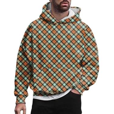 Imagem de Moletom Casual Masculino Tamanho Grande Pulôver Moda Xadrez Moletom Com Capuz, 82, 5XL