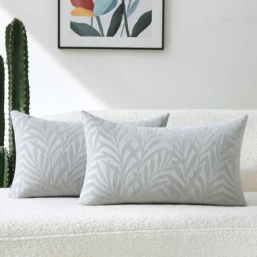 Imagem de FUTEI Conjunto de 2 capas de almofada decorativas cinza escuro 30 x 50 cm, capa de almofada texturizada de folha de cauda de fênix macia de chenille, decoração de casa moderna para sofá-cama sala de