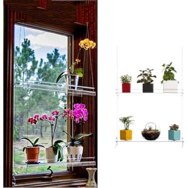 Imagem de Prateleira De Plantas Suspensa Transparente Para Janela, Prateleiras Flutuantes De Parede Acrílica, Suporte De Flores Transparente Prateleira De Exibição Ajustável Em Altura Pa, 2 Tier
