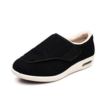 Imagem de Sapatos para diabéticos para homens, sapatos de caminhada masculinos quentes com fechamento ajustável com largura X-Wide para pés inchados edema(Black,47 EU)