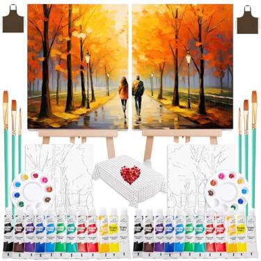 Imagem de QUANWAISJ 2 conjuntos de kit de pintura para casais de 25 x 30 cm, kit de pintura para encontros noturnos, sorvete e pintura para adultos com tela pré-desenhada (cavaletes incluídos), perfeito para