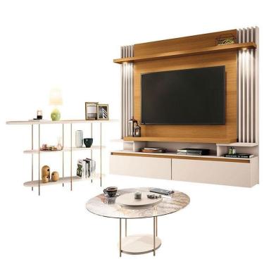 Imagem de Home Suspenso Cosmo Cinamomo Off White E Aparador Infinity E Mesa De Centro Sky Com Tampo De Vidro Off White- Hb Móveis