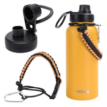 Imagem de Garrafa Térmica De Água Isolada 1000ml Quente & Frio De Aço Inox Com Alça (Laranja)