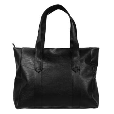 Imagem de SAFIGLE Sacola para mulheres: Sacola preta de couro PU dobrável com zíper - Bolsa de ombro único para trabalho, encontros, viagens, compras 36 x 29 x 9 cm