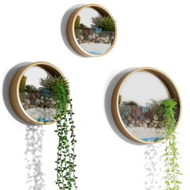 Imagem de Pacote com 3 vasos de parede dourados com 8 plantas artificiais, plantador de parede de metal redondo moderno para suculentas, vaso de vaso de pendurar de ferro para ervas, cacto pequeno, perfeito para decoração de varanda, quarto e pátio