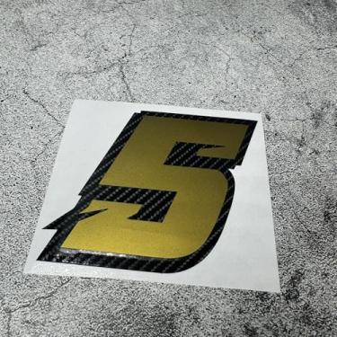 Imagem de Número de corrida de fibra de carbono adesivos de carro algarismos arábicos 012345679 fita para capacete de tanque de combustível do corpo do motor de motocross (5, altura 10 cm)