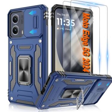 Imagem de ATUMP Capa para Motorola Edge 2024 com 2 protetores de tela HD e capa de câmera deslizante, suporte de anel de rotação [grau militar] capa protetora à prova de choque para Motorola Moto Edge 2024