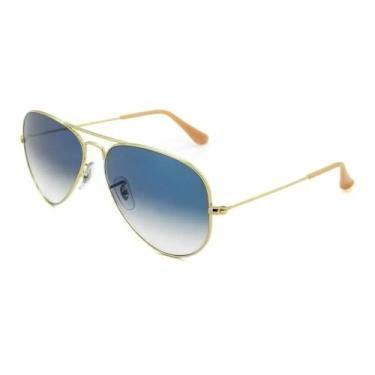 Imagem de Óculos de Sol Aviador Metal Dourado/Azul Lente Cristal Proteção UV400