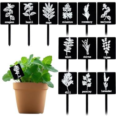 Imagem de BENOSPACE 24 peças marcadores de ervas de jardim placas de etiquetas de plantas acrílicas etiquetas de estaca de plantas reutilizáveis pretas à prova d'água com nomes de ervas para mudas de berçário