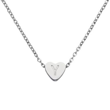 Imagem de PATIKIL Colar de coração com inicial para mulheres, banhado a ouro 18K, corrente de aço inoxidável delicada, nome personalizado, letra Y, colares com pingente para mulheres, joias, presentes, tom