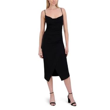 Imagem de Laundry by Shelli Segal Vestido feminino midi elegante com alças finas e gola drapeada, Preto, 36