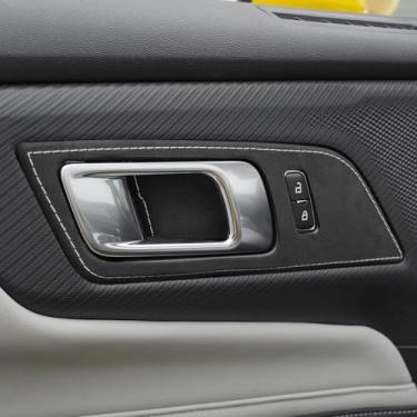 Imagem de BETTERHUMZ Adesivo de moldura de painel de maçaneta de porta de carro compatível com Ford Mustang 2024 2025 para Alcantara couro carbono decoração protetora acessórios interiores (camurça preta)
